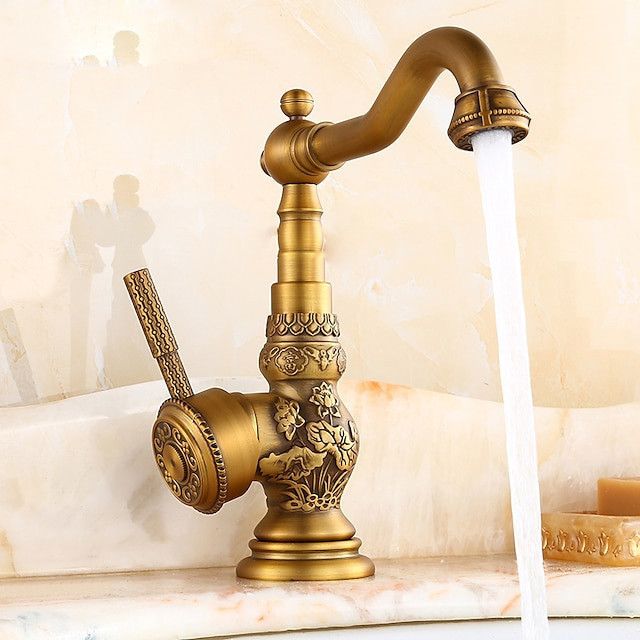 Robinet de Lavabo Utilitaire de Luxe de Style Rétro, à Un Trou et à Poignée Unique à Arc Élevé avec Interrupteur d'Eau Chaude et Froide, Robinet Commercial de Remplissage pour Baignoire