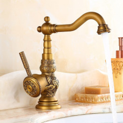 Robinet de Lavabo Utilitaire de Luxe de Style Rétro, à Un Trou et à Poignée Unique à Arc Élevé avec Interrupteur d'Eau Chaude et Froide, Robinet Commercial de Remplissage pour Baignoire