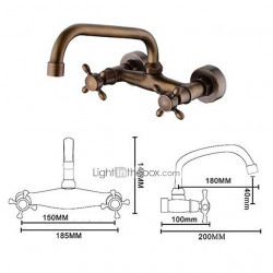 Robinet de Buanderie pour Évier Utilitaire de Style Rétro, Bec Long à Montage Mural, à Trois Trous avec Tuyaux d'Eau Chaude et Froide, Robinet Commercial de Remplissage