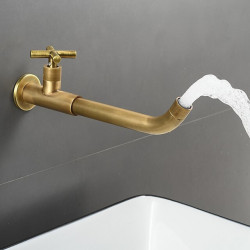 Robinet de Lavabo de Salle de Bain Mural, Mitigeur à Poignée Unique avec Un Trou et Long Bec Réversible pour Lavabo de Salle de Bain Grand Récipient, en Laiton Antique Noir Chrome Argent