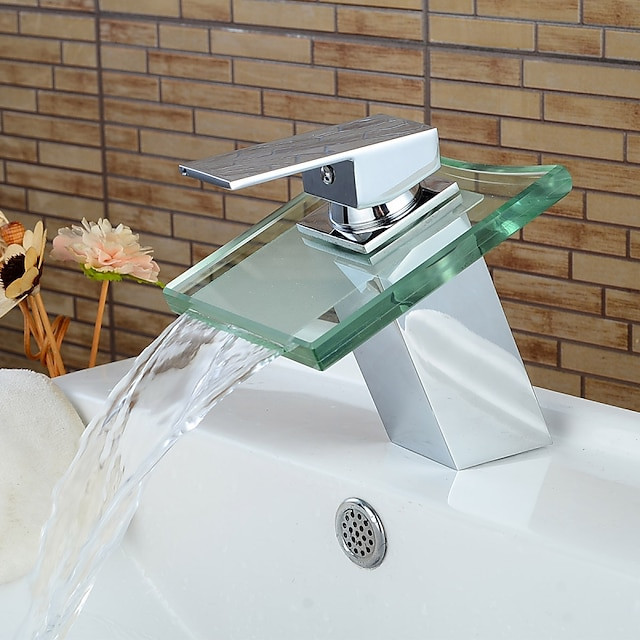 Lavabo de salle de bain cascade en verre chromé, design moderne et élégant