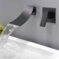 Robinet mitigeur mural pour lavabo de salle de bain noir mat, design moderne et élégant