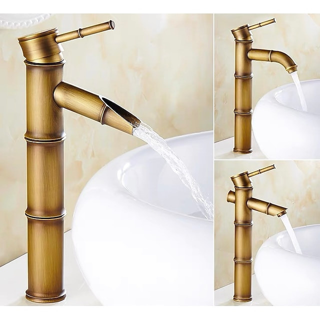 Robinet mélangeur d'évier de salle de bain vintage en laiton, design rétro avec tuyau d'eau chaude et froide