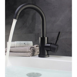 Mitigeur de lavabo en acier inoxydable avec bec standard, design contemporain avec eau chaude et froide