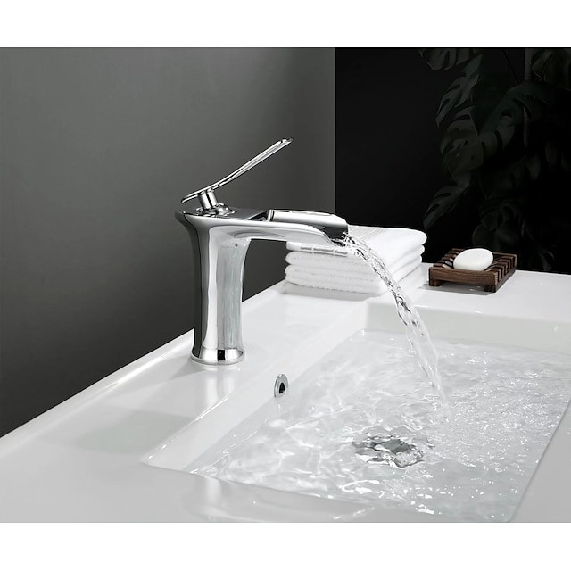 Robinet de lavabo cascade haut de gamme, design moderne avec tuyau d'eau chaude et froide, robinet monocommande monté sur le pont