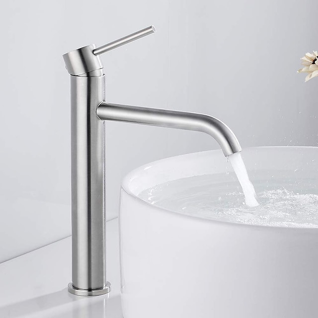 Mitigeur de lavabo en acier inoxydable, design élégant avec flexible d'eau chaude et froide, idéal pour lavabo vasque