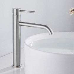 Mitigeur de lavabo en acier inoxydable, design élégant avec flexible d'eau chaude et froide, idéal pour lavabo vasque