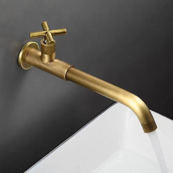 Robinet de lavabo mural à eau froide, design vintage avec tuyau d'eau chaude et froide, robinet à trois trous