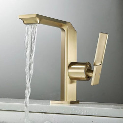 Mitigeur de lavabo cascade en laiton, design élégant avec tuyau d'eau chaude et froide, bec cascade en laiton chromé