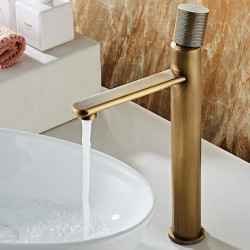 Robinet mitigeur évier de salle de bain à bouton unique, design vintage avec tuyau d'eau chaude et froide, robinet monocommande