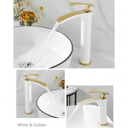 Robinet de lavabo cascade haut de gamme, design moderne avec tuyau d'eau chaude et froide, robinet monotrou monté sur le pont