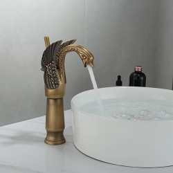 Mitigeur de lavabo vintage en forme de cygne en laiton, design rétro à un trou pour eau chaude et froide