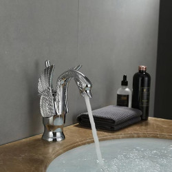 Mitigeur de lavabo vintage en forme de cygne en laiton, design rétro à un trou pour eau chaude et froide