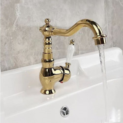 Mitigeur de lavabo mono en laiton, design moderne à levier unique avec poignée en céramique, pour eau froide et chaude, montage...