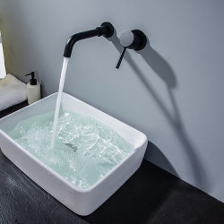 Robinet de lavabo noir mat en laiton, design contemporain, installation murale, pour eau froide et chaude