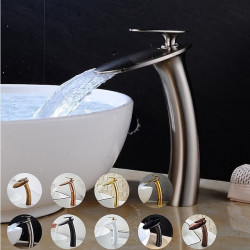 Robinet de lavabo cascade avec tuyau d'alimentation, design à poignée unique, pour eau chaude et froide, commercial