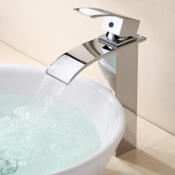 Mitigeur haut en laiton de style moderne pour évier de salle de bain, cuve chromée, monocommande, à un trou, avec tuyau d'eau...