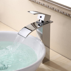 Mitigeur haut en laiton de style moderne pour évier de salle de bain, cuve chromée, monocommande, à un trou, avec tuyau d'eau froide et chaude