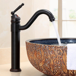 Robinet de lavabo noir orb antique en laiton, ensemble central à un trou, avec interrupteur chaud et froid