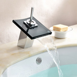 Robinet d'évier de salle de bain en verre, cascade, monotrou, vanne en céramique, avec tuyau d'eau froide et chaude