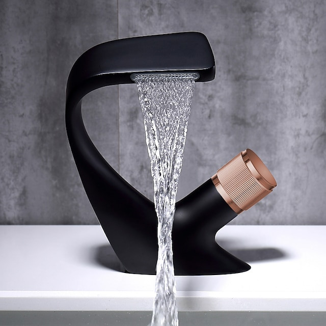 Mitigeur cascade de salle de bains à poignée unique, design novateur, pour robinets de lavabo à un trou avec tuyau d'eau chaude et froide