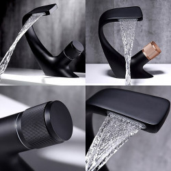 Mitigeur cascade de salle de bains à poignée unique, design novateur, pour robinets de lavabo à un trou avec tuyau d'eau chaude et froide