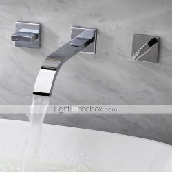 Robinet de lavabo de salle de bain mural argenté, design répandu en chrome à trois trous pour mélangeurs de bain avec eau...