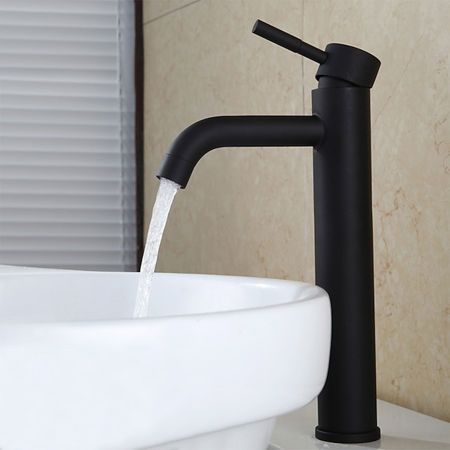 Robinet de lavabo de salle de bain central noir mat à poignée unique, design en acier inoxydable réglable pour eau froide et chaude