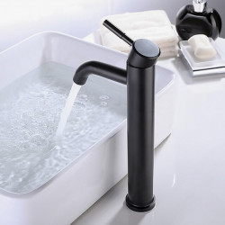 Robinet de lavabo de salle de bain central noir mat à poignée unique, design en acier inoxydable réglable pour eau froide et chaude