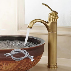 Robinet de lavabo de salle de bain monotrou de style traditionnel en laiton antique, avec interrupteur chaud et froid et valve...