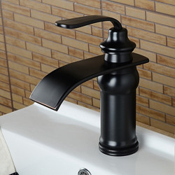 Robinet de lavabo de salle de bain en cascade bronze huilé, design répandu avec monocommande, style art déco et rétro en acier...