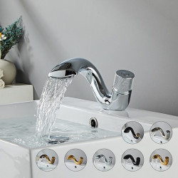 Robinet mélangeur de cascade pour évier de salle de bain, monocommande monobloc, montage sur pont en laiton avec tuyau d'eau...