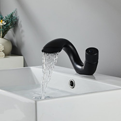 Robinet mélangeur de cascade pour évier de salle de bain, monocommande monobloc, montage sur pont en laiton avec tuyau d'eau chaude et froide