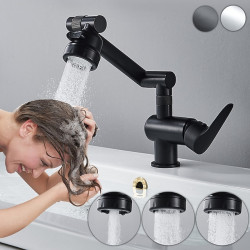 Robinet de lavabo de salle de bain rotatif à 360 degrés en laiton, relevable à 3 types de sortie multi-fonction, poignée unique...