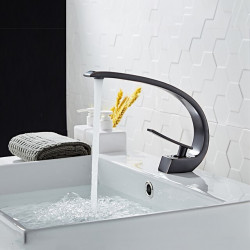 Mitigeur lavabo monobloc à un trou, avec flexible eau chaude et froide, disponibles en chrome, bronze huilé, brossé, doré, et noir