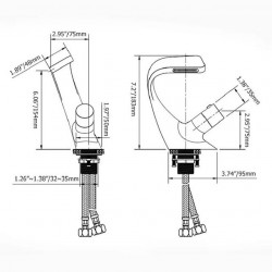 Robinet de lavabo de salle de bain en laiton, mitigeur cascade à un trou pour robinets de bain avec tuyau d'eau chaude et froide