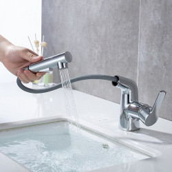 Robinet lavabo rétractable, plaqué, set de centre mitigeur à un trou pour salle de bain