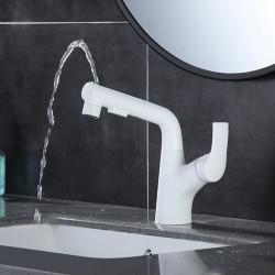 Robinet de lavabo de salle de bain rotatif/extractible en chrome/galvanisé/peint, centerset mitigeur monotrou pour salle de bain