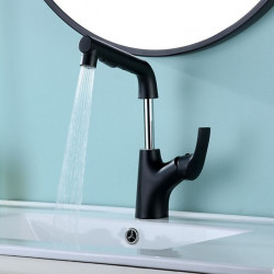 Robinet de lavabo de salle de bain rotatif/extractible en chrome/galvanisé/peint, centerset mitigeur monotrou pour salle de bain