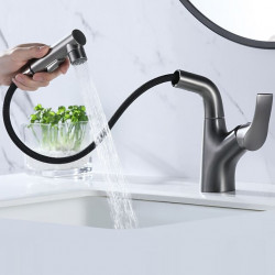 Robinet de lavabo de salle de bain rotatif/extractible en chrome/galvanisé/peint, centerset mitigeur monotrou pour salle de bain