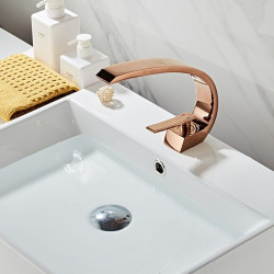 Robinet de lavabo de salle de bain en laiton or rose en forme de coude, ensemble central à un trou pour eau froide et chaude