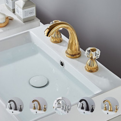 Robinet de lavabo en laiton avec poignées en cristal, style rétro, pour salle de bain à 3 trous