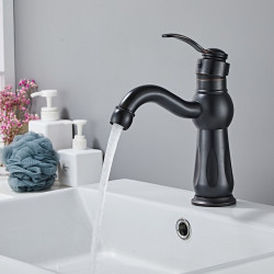 Robinet de lavabo de salle de bain, robinet de bain monotrou en laiton de style contemporain avec interrupteur chaud et froid