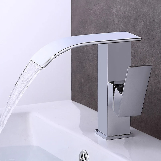 Robinet de lavabo de salle de bain cascade en laiton de style moderne, robinets de bain monotrou galvanisés au chrome blanc avec interrupteur chaud et froid