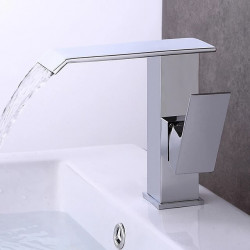 Robinet de lavabo de salle de bain cascade en laiton de style moderne, robinets de bain monotrou galvanisés au chrome blanc avec interrupteur chaud et froid