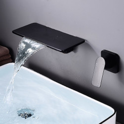 Robinet mitigeur mural pour évier de salle de bain en laiton, robinets de lavabo cascade, robinet mural monocommande monotrou avec tuyau d'eau chaud et froide noir blanc galvanisé