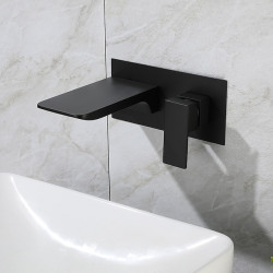 Robinet de lavabo de salle de bain - Montage mural/Cascade Galvanisé/Or brossé/Finitions peintes en noir pour montage intérieur des robinets de bain muraux