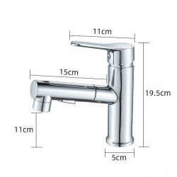 Robinet d'évier de salle de bain avec fonction extractible/spray, finitions galvanisées/peintes, ensemble central mitigeur à un trou pour robinets de bain