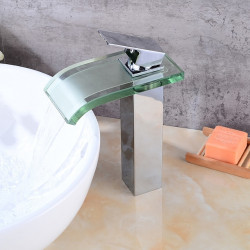 Robinet cascade chromé avec verre pour lavabo, mitigeur monocommande pour lavabos